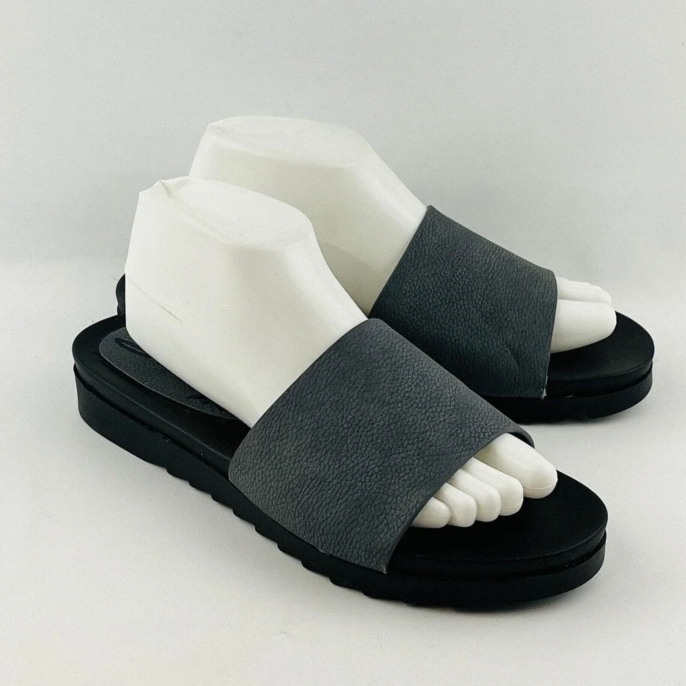 Womens 10 Seven7 Pearl Slide Gray Faux‎ Leather Slip On Sandals